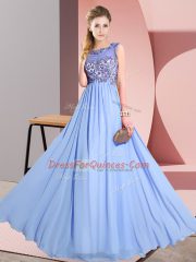 Glorious Floor Length Lavender Quinceanera Dama Dress Scoop Sleeveless Backless