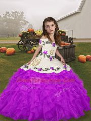 Sweet Purple Sleeveless Beading and Ruffles Floor Length Child Pageant Dress