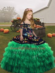 Green Lace Up Pageant Gowns For Girls Embroidery Sleeveless Floor Length