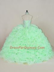 Hot Sale Sleeveless Fabric With Rolling Flowers Lace Up Sweet 16 Quinceanera Dress in Apple Green with Beading and Ruffles