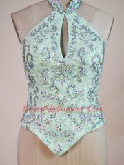 Hot Sale Sleeveless Fabric With Rolling Flowers Lace Up Sweet 16 Quinceanera Dress in Apple Green with Beading and Ruffles