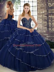 Most Popular Tulle Sleeveless 15th Birthday Dress Brush Train and Beading and Ruffled Layers