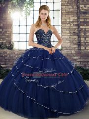 Most Popular Tulle Sleeveless 15th Birthday Dress Brush Train and Beading and Ruffled Layers