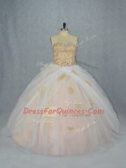 Elegant Sleeveless Beading and Appliques Lace Up Sweet 16 Quinceanera Dress with Champagne