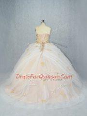 Elegant Sleeveless Beading and Appliques Lace Up Sweet 16 Quinceanera Dress with Champagne