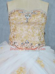 Elegant Sleeveless Beading and Appliques Lace Up Sweet 16 Quinceanera Dress with Champagne