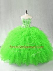 Custom Design Sleeveless Beading and Ruffles Lace Up Quinceanera Dress