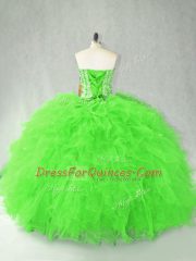 Custom Design Sleeveless Beading and Ruffles Lace Up Quinceanera Dress