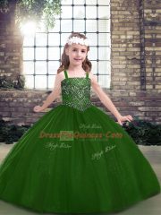 Green Lace Up Straps Beading Winning Pageant Gowns Tulle Sleeveless