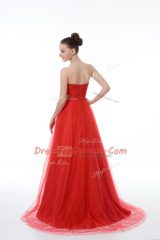 Unique Red Tulle Zipper Sleeveless Beading