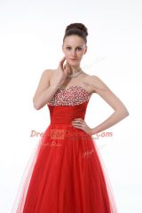 Unique Red Tulle Zipper Sleeveless Beading