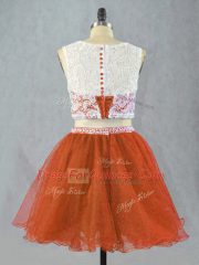 Red Organza Zipper Dress for Prom Sleeveless Mini Length Appliques