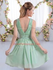 Custom Designed Lavender Sleeveless Knee Length Beading Zipper Dama Dress for Quinceanera