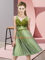 Hot Sale Yellow Green V-neck Neckline Appliques Damas Dress Sleeveless Lace Up