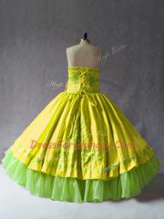 Yellow Lace Up Quinceanera Dresses Embroidery Sleeveless Floor Length