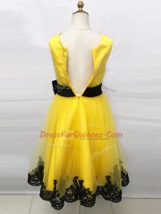 Beautiful Tea Length Empire Sleeveless Yellow Toddler Flower Girl Dress Zipper