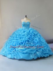 Best Baby Blue Lace Up Sweet 16 Dress Beading and Pick Ups and Hand Made Flower Sleeveless Court Train