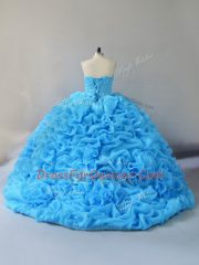 Best Baby Blue Lace Up Sweet 16 Dress Beading and Pick Ups and Hand Made Flower Sleeveless Court Train