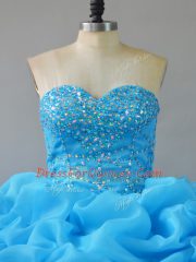 Best Baby Blue Lace Up Sweet 16 Dress Beading and Pick Ups and Hand Made Flower Sleeveless Court Train