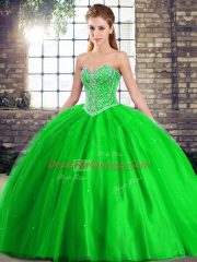 Green Sweet 16 Quinceanera Dress Tulle Brush Train Sleeveless Beading