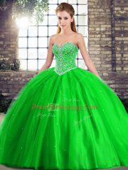 Green Sweet 16 Quinceanera Dress Tulle Brush Train Sleeveless Beading