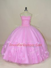 Romantic Sleeveless Lace Up Floor Length Beading and Hand Made Flower Quinceanera Gown