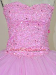 Romantic Sleeveless Lace Up Floor Length Beading and Hand Made Flower Quinceanera Gown