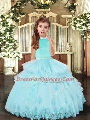 Affordable Halter Top Sleeveless Tulle Little Girl Pageant Dress Beading and Appliques Backless