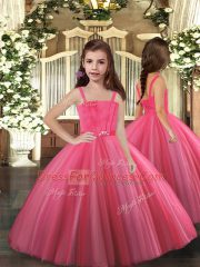 Coral Red Sleeveless Tulle Lace Up 15 Quinceanera Dress for Sweet 16 and Quinceanera