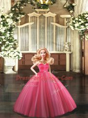 Coral Red Sleeveless Tulle Lace Up 15 Quinceanera Dress for Sweet 16 and Quinceanera