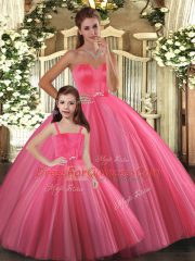 Coral Red Sleeveless Tulle Lace Up 15 Quinceanera Dress for Sweet 16 and Quinceanera