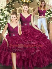 Floor Length Ball Gowns Sleeveless Burgundy 15 Quinceanera Dress Backless