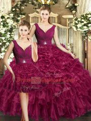 Floor Length Ball Gowns Sleeveless Burgundy 15 Quinceanera Dress Backless