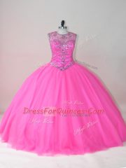 Cute Rose Pink Scoop Lace Up Beading Sweet 16 Dresses Sleeveless
