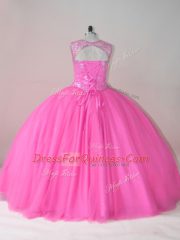 Cute Rose Pink Scoop Lace Up Beading Sweet 16 Dresses Sleeveless