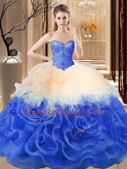 Admirable Multi-color Sleeveless Fabric With Rolling Flowers Lace Up 15 Quinceanera Dress for Sweet 16 and Quinceanera