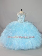 Sweet Ball Gowns Sweet 16 Dress Blue Scalloped Organza Sleeveless Floor Length Lace Up