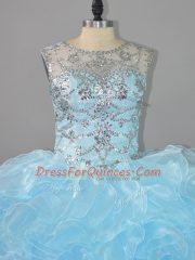 Sweet Ball Gowns Sweet 16 Dress Blue Scalloped Organza Sleeveless Floor Length Lace Up