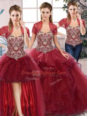 Tulle Sleeveless Floor Length Ball Gown Prom Dress and Beading and Ruffles