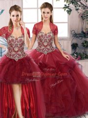 Tulle Sleeveless Floor Length Ball Gown Prom Dress and Beading and Ruffles