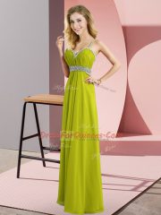 Nice Olive Green Empire Chiffon Straps Sleeveless Beading Floor Length Criss Cross Prom Evening Gown
