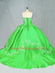 On Sale Sweet 16 Quinceanera Dress Sweet 16 and Quinceanera with Embroidery Sweetheart Sleeveless Brush Train Lace Up