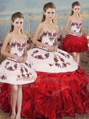 Exceptional Sleeveless Lace Up Floor Length Embroidery and Ruffles and Bowknot Quinceanera Gown