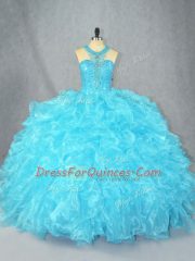 Modern Baby Blue Scoop Neckline Beading and Ruffles 15th Birthday Dress Sleeveless Zipper