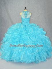 Modern Baby Blue Scoop Neckline Beading and Ruffles 15th Birthday Dress Sleeveless Zipper