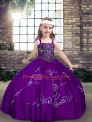 Admirable Purple Sleeveless Floor Length Beading Lace Up Little Girls Pageant Gowns