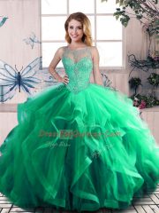 Green Sweet 16 Dress Sweet 16 and Quinceanera with Beading and Ruffles Scoop Sleeveless Lace Up
