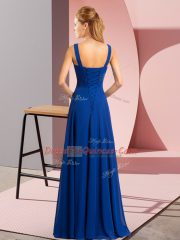 Floor Length Brown Prom Gown Chiffon Sleeveless Beading
