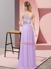 Fitting Floor Length Side Zipper Dress for Prom Purple for Prom and Party with Beading