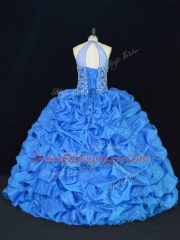 Captivating Floor Length Blue Vestidos de Quinceanera Halter Top Sleeveless Lace Up